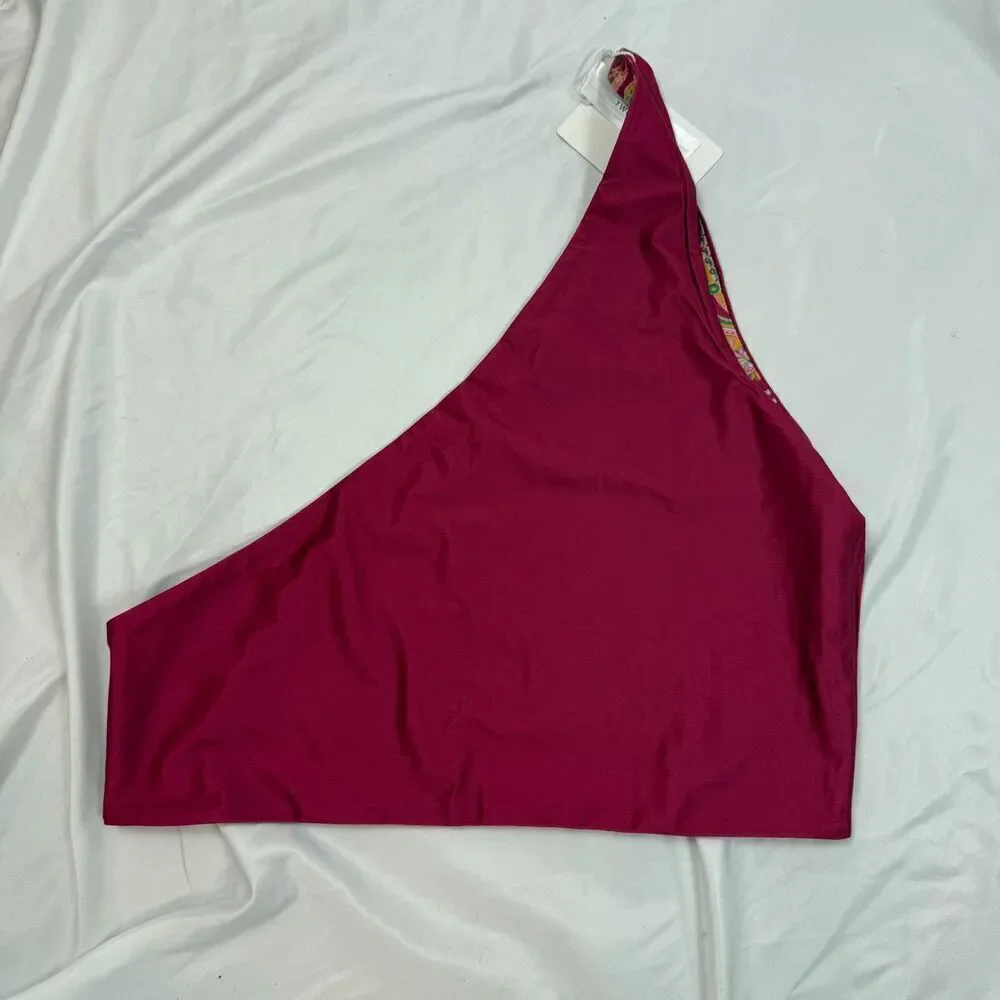 NWT Baiia Paisley Sangria Pink Reversible One Shoulder Bikini Top Swimsuit US 18